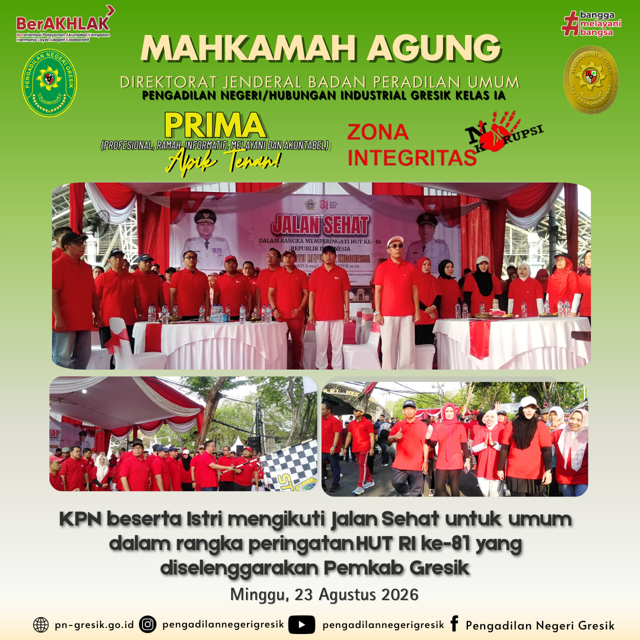 PN Gresik Turut Semarakkan Jalan Sehat dalam Rangka HUT ke-81 Republik Indonesia